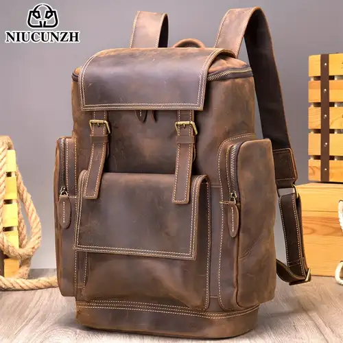 vintage full grain leather backpack for men, multifunctional pockets 17.3" laptop travel rucksack backpack 6.6gal | High-quality & Affordable | Temu vintage full grain leather backpack for men, multifunctional pockets 17.3" laptop travel rucksack backpack 6.6gal | High-quality & Affordable | Temu
