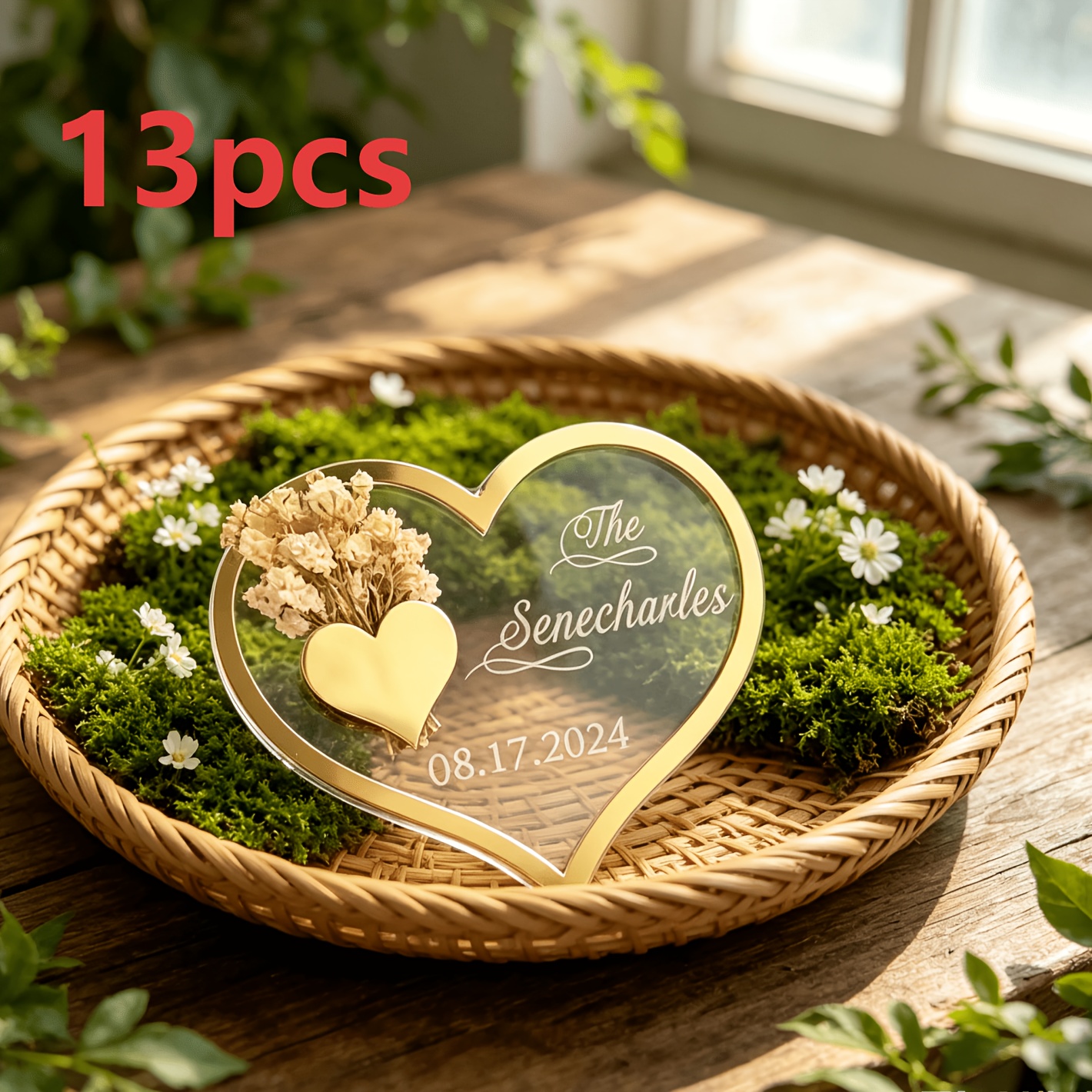 TEMU Custom Personalized Double-layer Heart-shaped Wedding Gift Tag, Customizable Engraving Of Name And Date, With Magnetic Feature, Suitable For