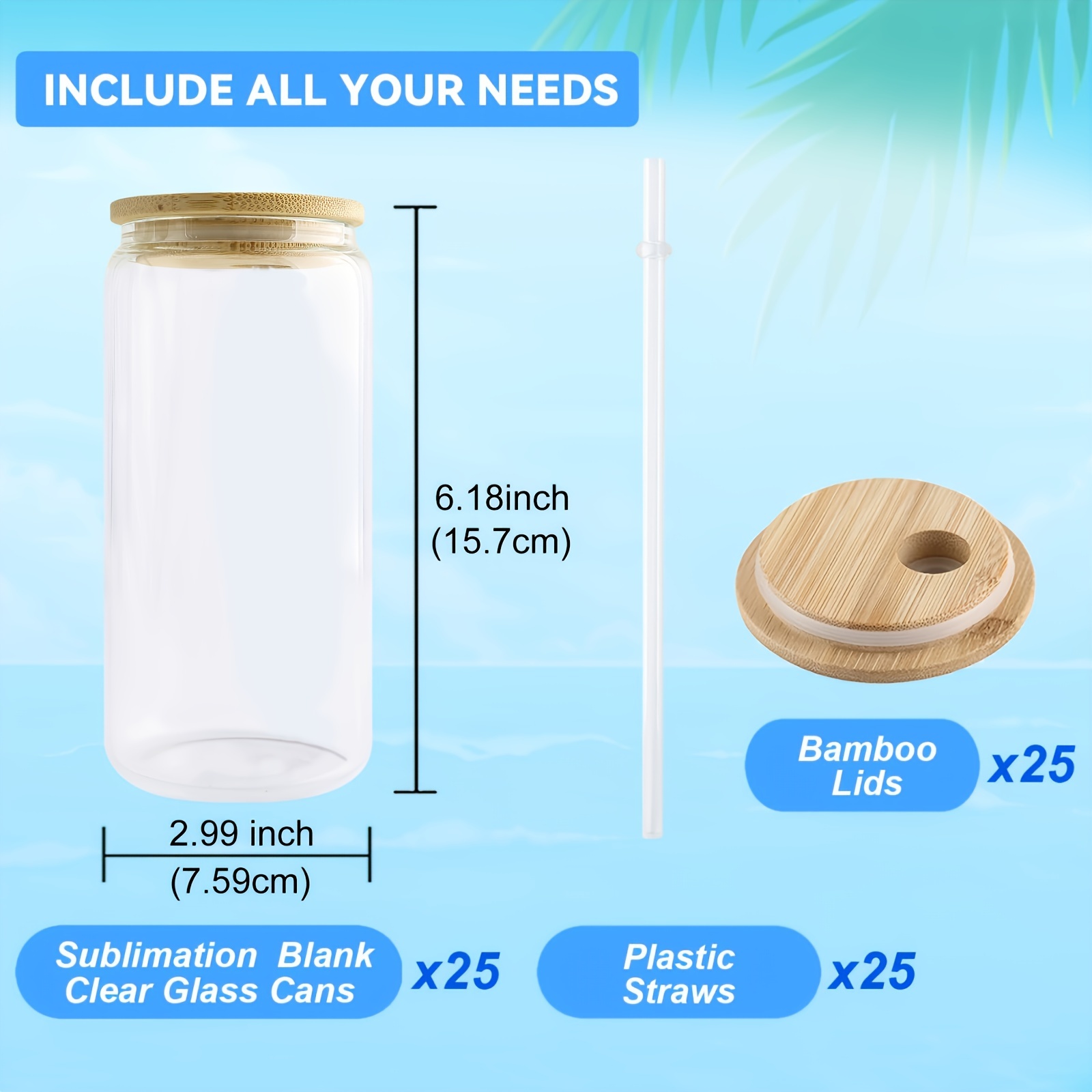 Usa warehouse clear sublimation glass cans bamboo temu