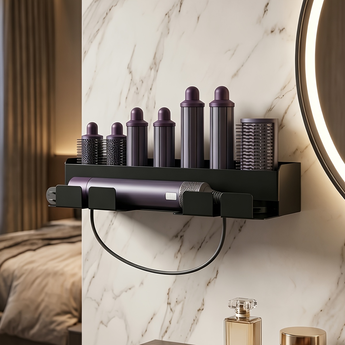 TEMU Étagère de Rangement Multifonctionnelle pour Salle de Bain pour Organiser les Accessoires pour Cheveux, Sèche-Cheveux et Fers à Boucler.