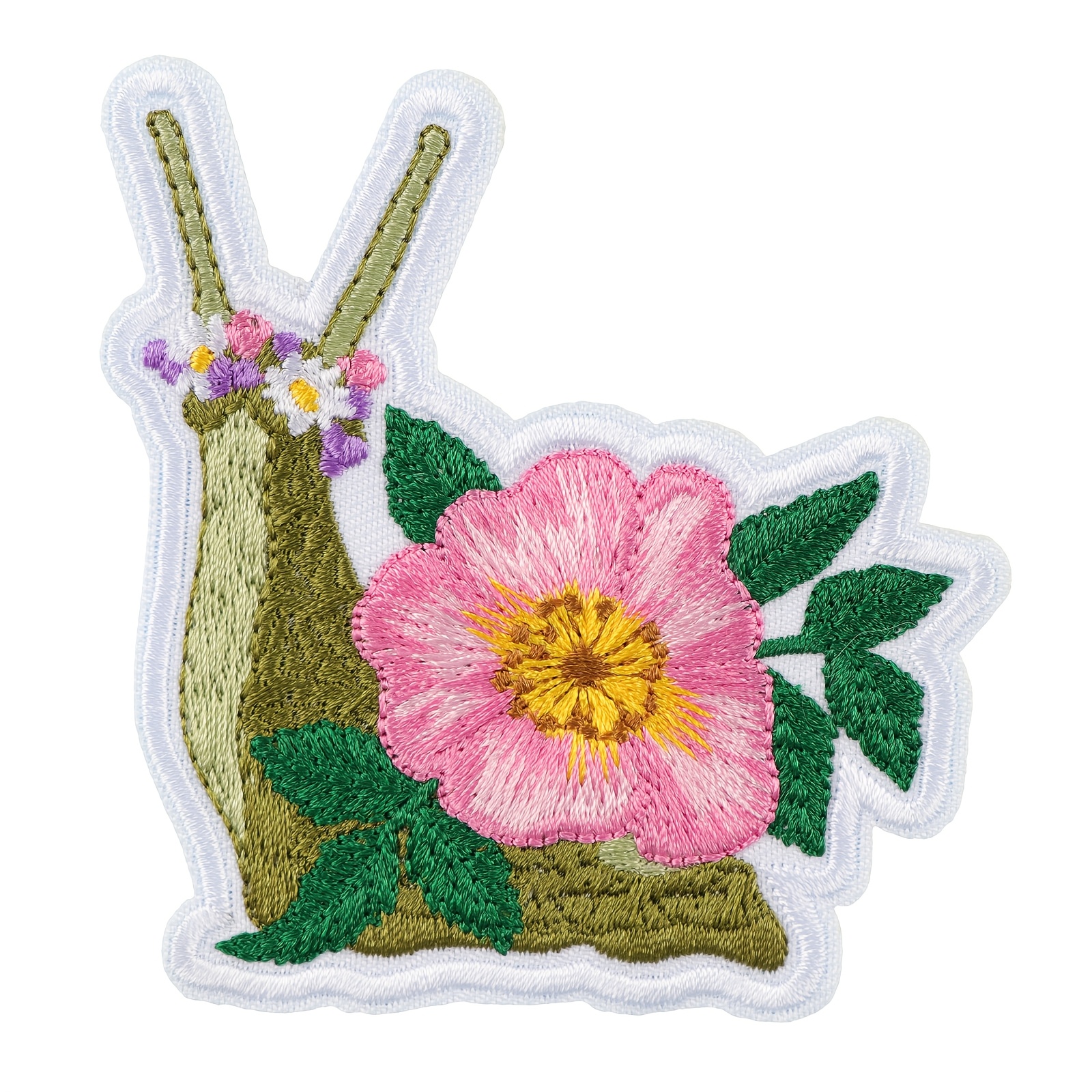 TEMU 1pc Of Cute Snail With Small Flower Headband Embroidery Patch, Iron-on/sew-on, Suitable For Diy Decoration On Bags, Hats, And Sweatshirts, A