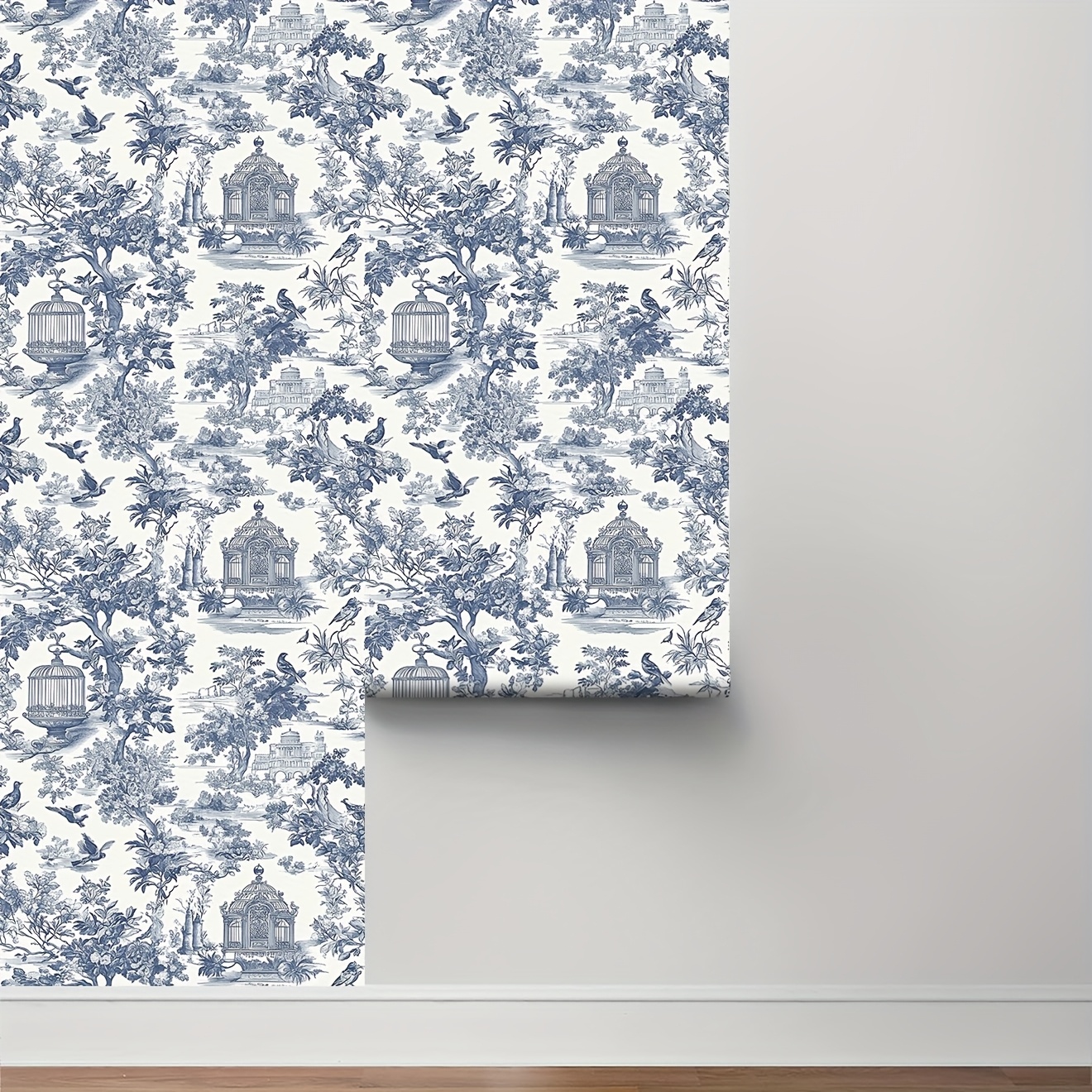 1 Rolle - Vintage Blaue Vinyl-Tapete mit Ländlichem Landschaftsdesign, Selbstklebend, Wasserdicht, Einfach Anzubringen &amp; zu Entfernen - Ideal für Heimdekoration im Schlafzimmer, Wohnzimmer, Küche und Möbelrenovierung - Mattes Finish, Abnehmbar, 44cm x 3/5/10m, Schlafzimmerdekor