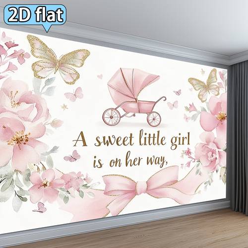 2d flat 2d flat 1pc girl baby shower theme pink floral decoration banner background cloth newborn party gift banner tapestry 2d flat