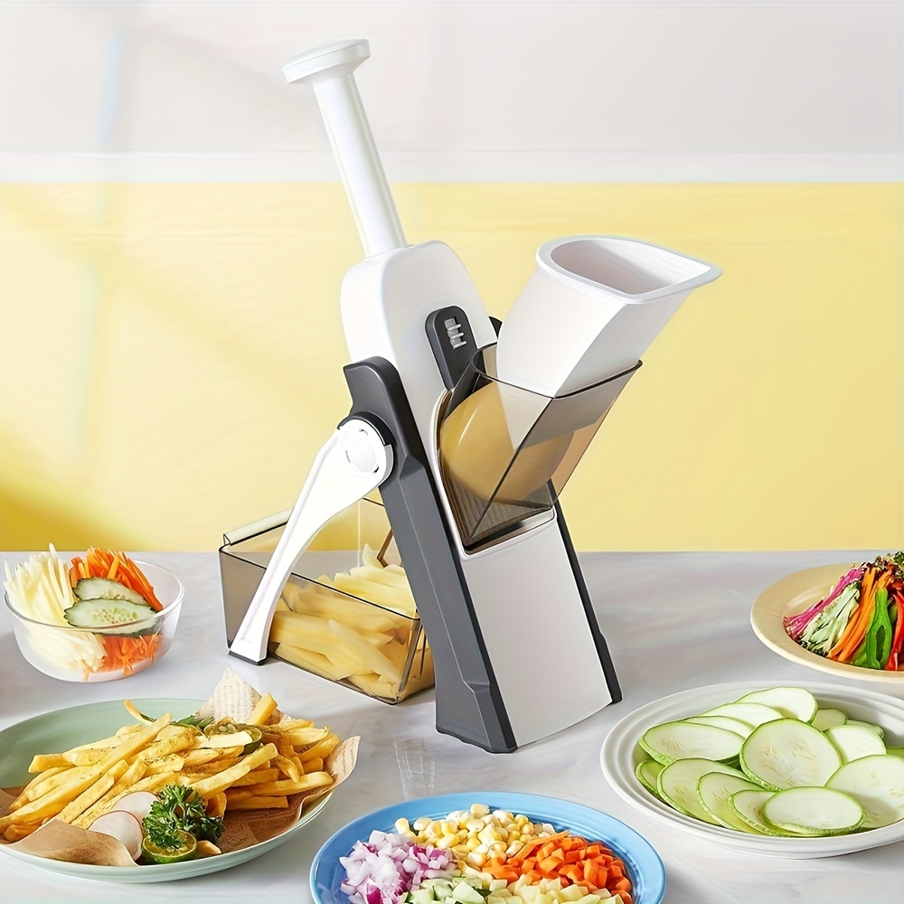 5-in-1 Stainless Steel Manual Vegetable Slicer and Chopper, Multi-Function Mandoline, with Food Container, Safety Vegetable Grater, Lemon Slicer, and Onion Dicer, for Kitchen Use, Plastic, Manual Operation, Capacity <1L, No Power Required details 1