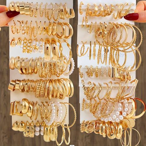 18 pairs 24 pairs random golden round heart geometric womens earrings set