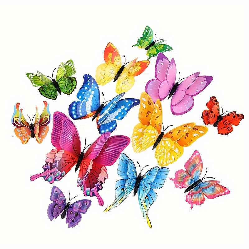 

12pcs Double Layer 3d Butterfly Decoration, Three-dimensional Simulation Butterfly Ornament, Creative Refrigerator Sticker Decal, 3d Butterfly Wall Sticker, Mixed Color