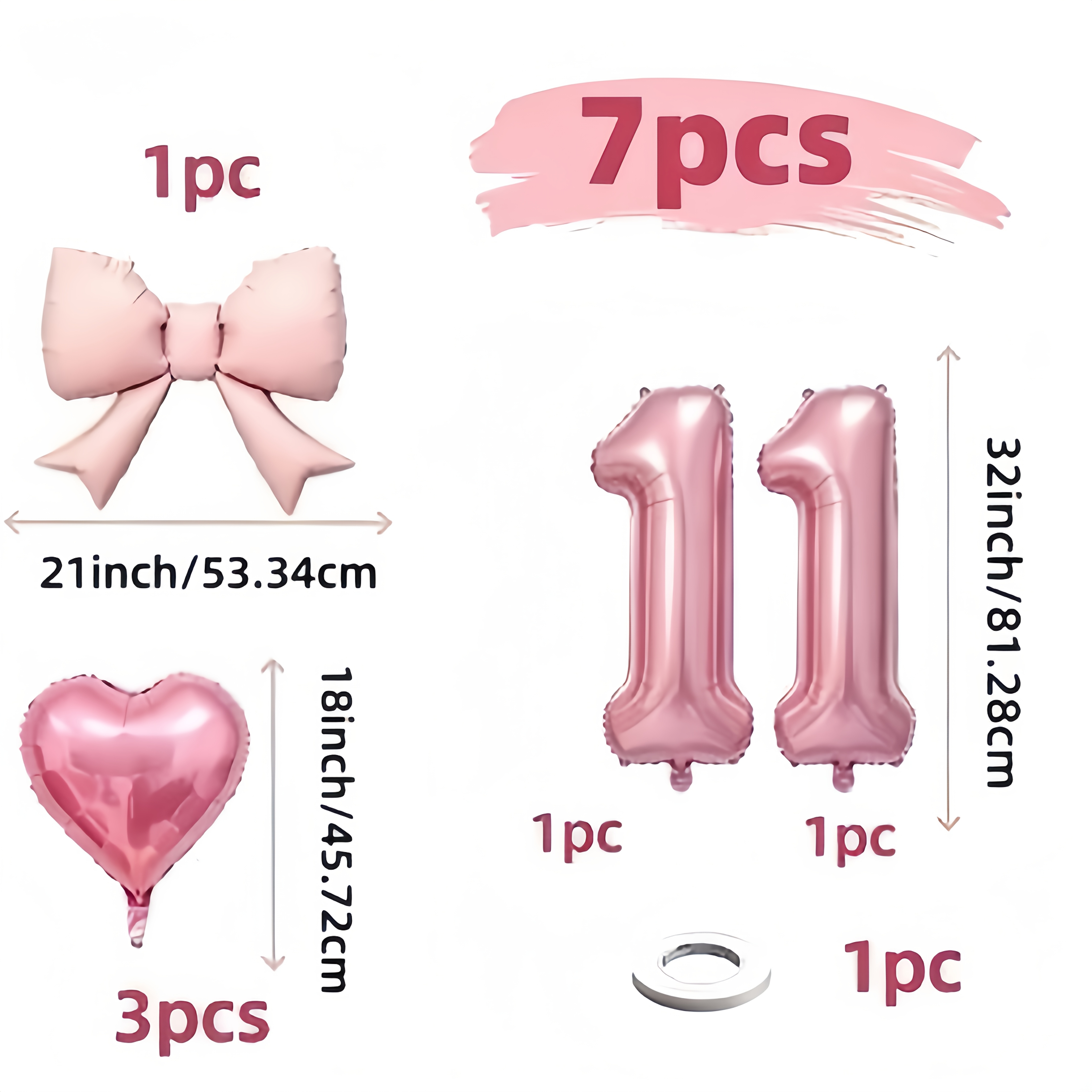 TEMU 7pcs: 1pc Bow Aluminum Foil Balloon, 3pcs Heart-shaped Aluminum Foil Balloons, Pink-themed Birthday Party Setup, Birthday Portrait Photography