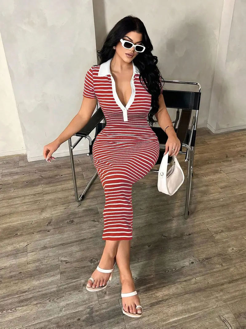 womens casual striped short sleeve shirt fitted midi dress - Temu Mauritius womens casual striped short sleeve shirt fitted midi dress - Temu Mauritius