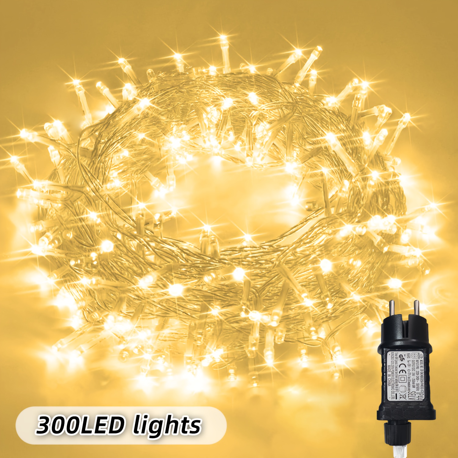 TEMU 1pc 30/20/10m Led String Lights, Outdoor Indoor Transparent Wire Christmas Lights, Plug Powered, Flashing Fairy String Lights 12 , Memory Timer,