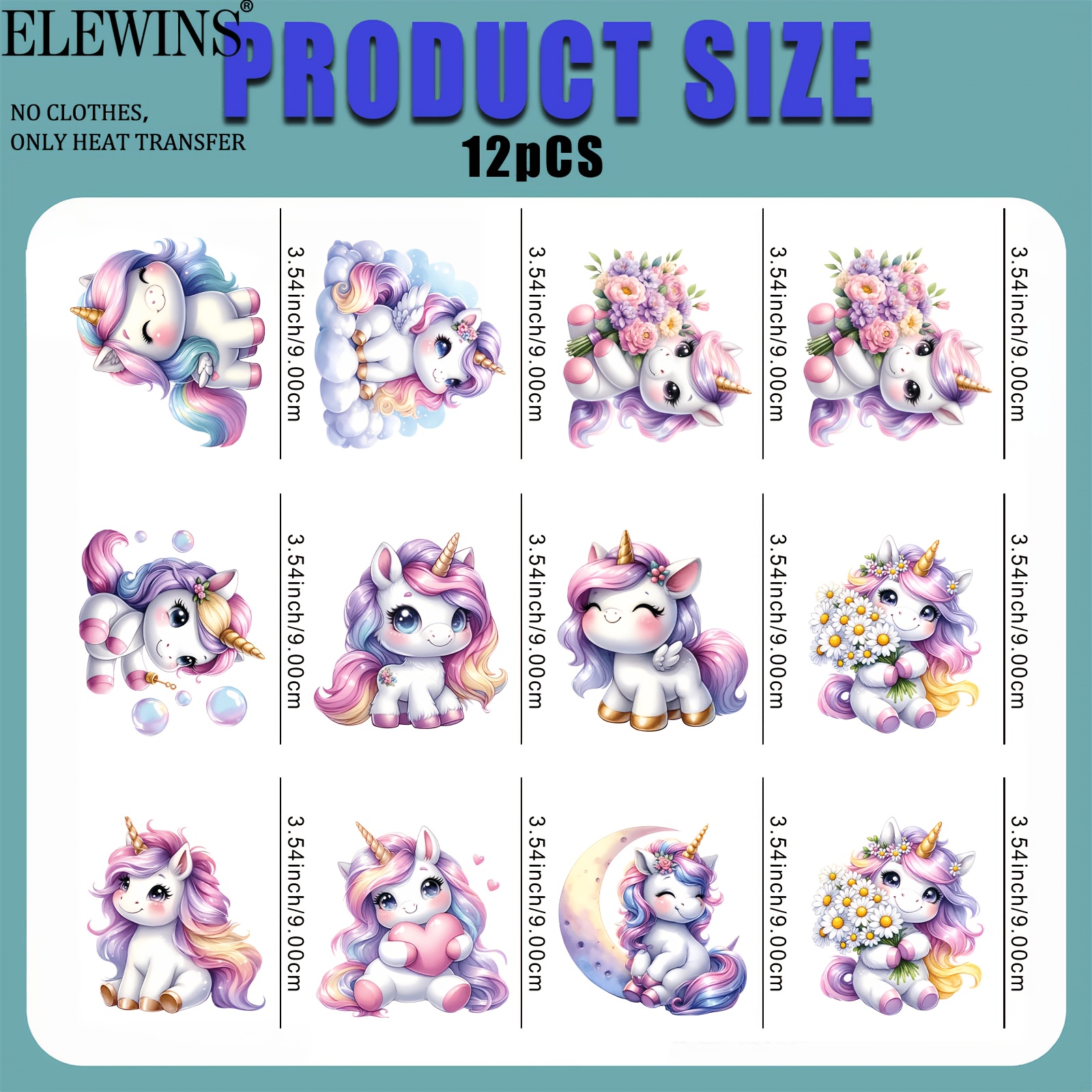 TEMU 12pcs Unicorn Iron-on Patches - Diy Heat Transfer Decorative Patches, Suitable For T-shirts, Jeans, Hats, And Bags. -and-stick Fabric Transfer