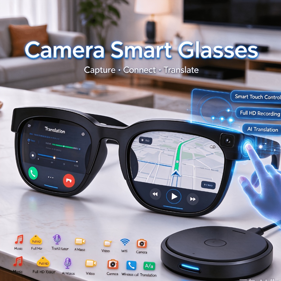 TEMU Smart Camera Glasses, Pixel High-definition Video Recording Glasses, Real-time Translation, , Wireless Music Call, Photo And Video Shooting,
