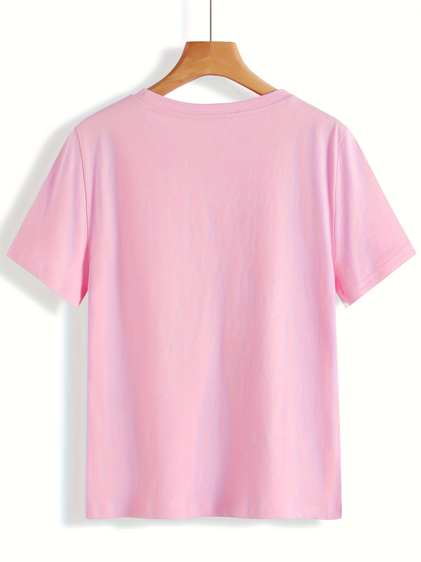 Women'S Plus Size Casual V-Neck T-Shirt, Polyester 95.0% Spandex 5.0%, Solid Color Knit Fabric, Retro Vacation Style Short Sleeve Tee for Spring/Summer, Ladies T Shirts