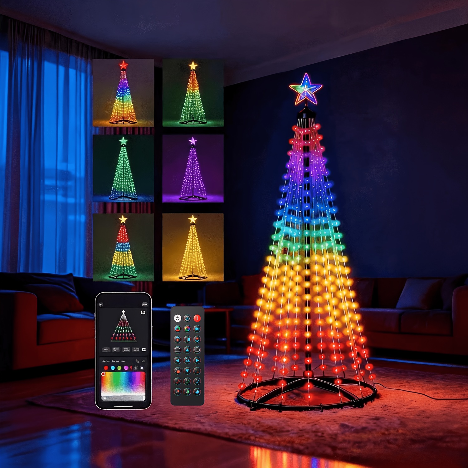 TEMU 6.9ft Christmas Cone Tree, Outdoor Rgb Led Lights | Multicolor, App And Remote, Ip44 Waterproof, Music-
