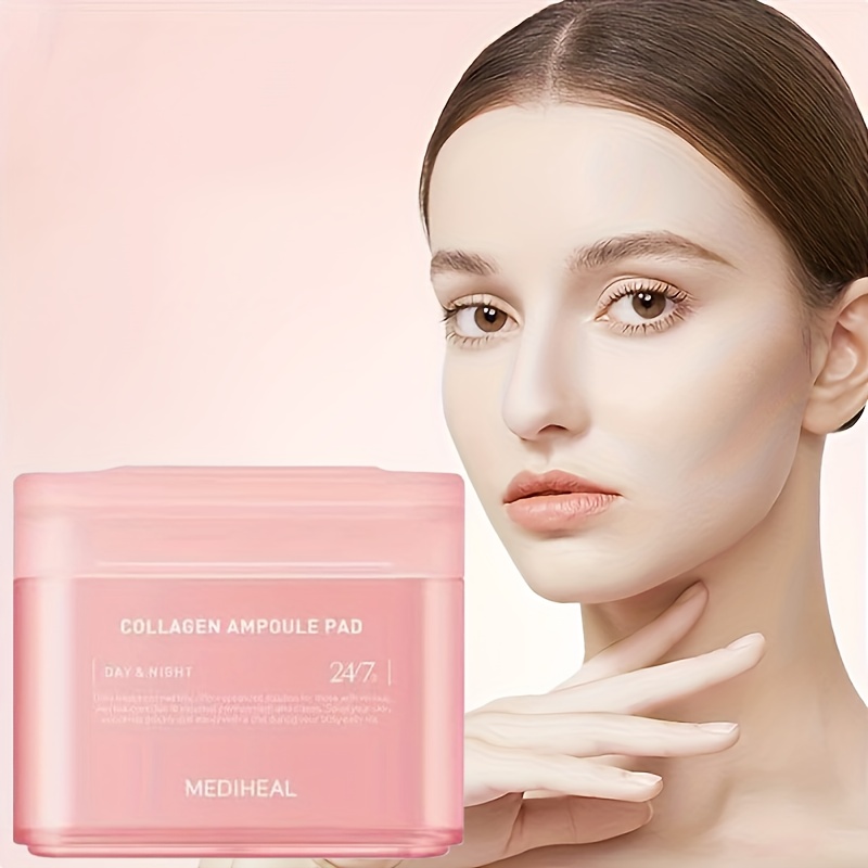 MEDIHEAL 24/7 Collagen Ampoule Pads - Pink Hydrating Light Beige & Neck Moisturizing Patches, Alcohol-Free Fragrance-Free for All Light Beige Types, Day & Night Use, Skincare Routine Enhancer, Sleek Packaging, Glycerin Formula