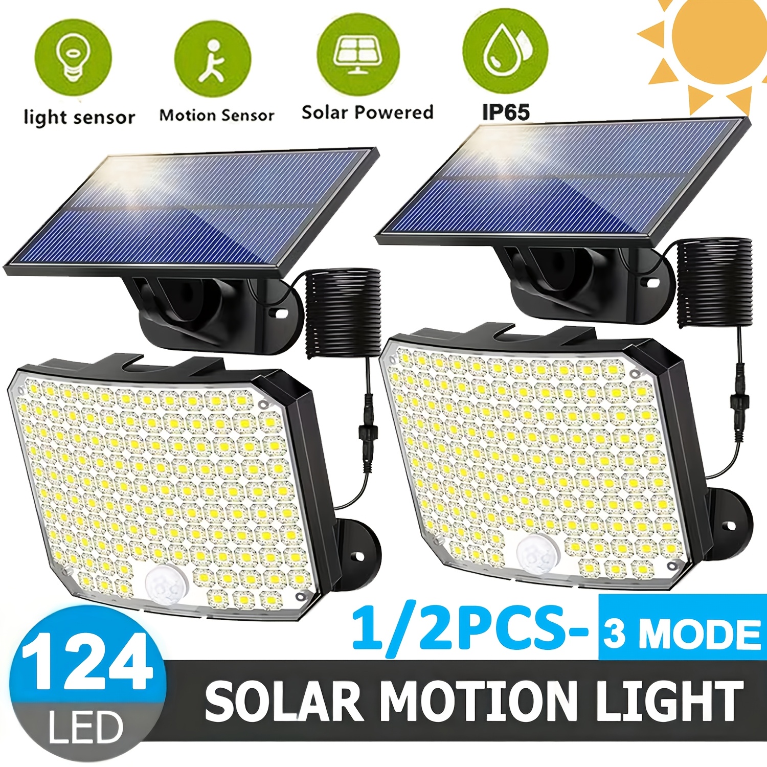 124 LED Solar Motion Sensor Lights Outdoor with Remote