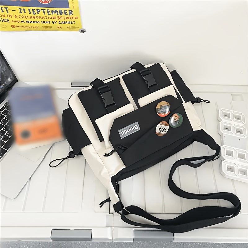 Image of 1pc Of Fashionable Nylon Crossbody Bag - Casual Japanese-style Shoulder Bag With Adjustable Strap, Large Capacity, Multi-, Suitable For School And Sports, Blue And White