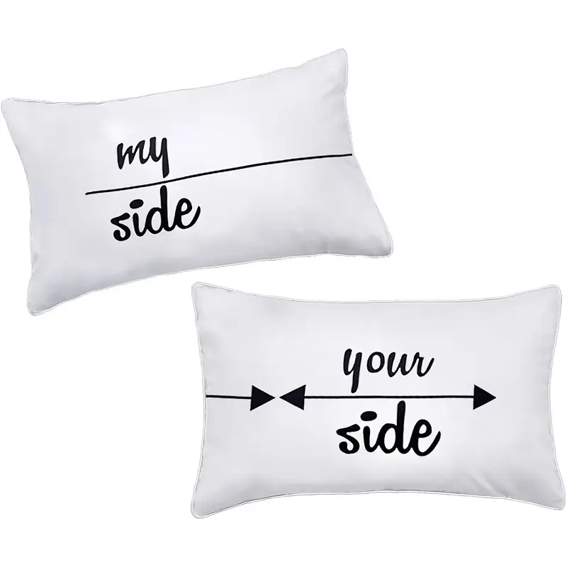 2 pack contemporary style couples pillowcases 100 polyester machine washable zipper closure funny anniversary wedding gifts single sided no insert woven decorative pillow covers Product details 1
