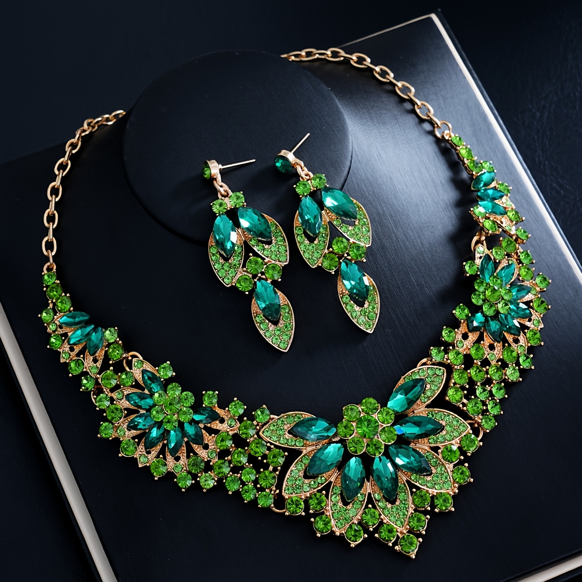 TEMU 2pcs Set, And Floral Necklace And Earrings Jewelry Set, Suitable For Women's Parties, Banquets, Dances, Travel, And Gifting