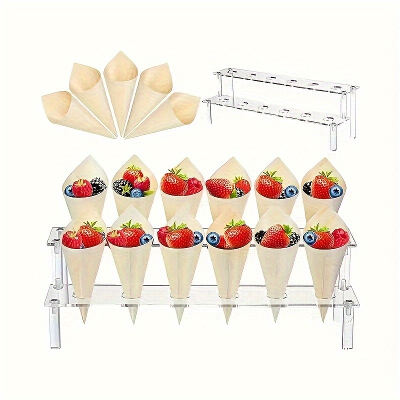 

Versatile Acrylic Cone Stand - 12-hole Ice Cream & Popcorn Holder For Parties, Weddings, Birthdays | Transparent Waffle Display Rack, No Power Needed