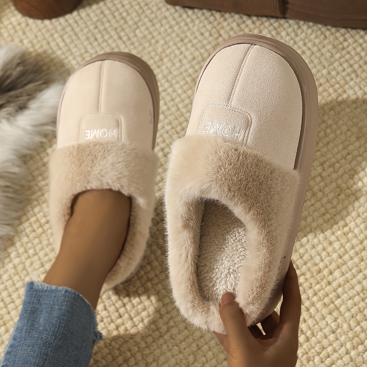 TEMU Women's Plush Eva Thick-soled Slippers Suitable For - /outdoor Use - Cozy Warm With Soft Sole & Cushioned , Slip- Design For Home, Bedside,