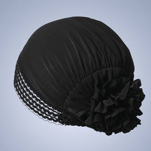 imagem do item turbante de elegante para mulheres, faixa de cabeça elástica com flor 3d, touca para quimioterapia e queda de cabelo, acessório de cabeça hijab muçulmano, gorro de dormir para cabelo natural, - , circunferência da cabeça 56-60cm