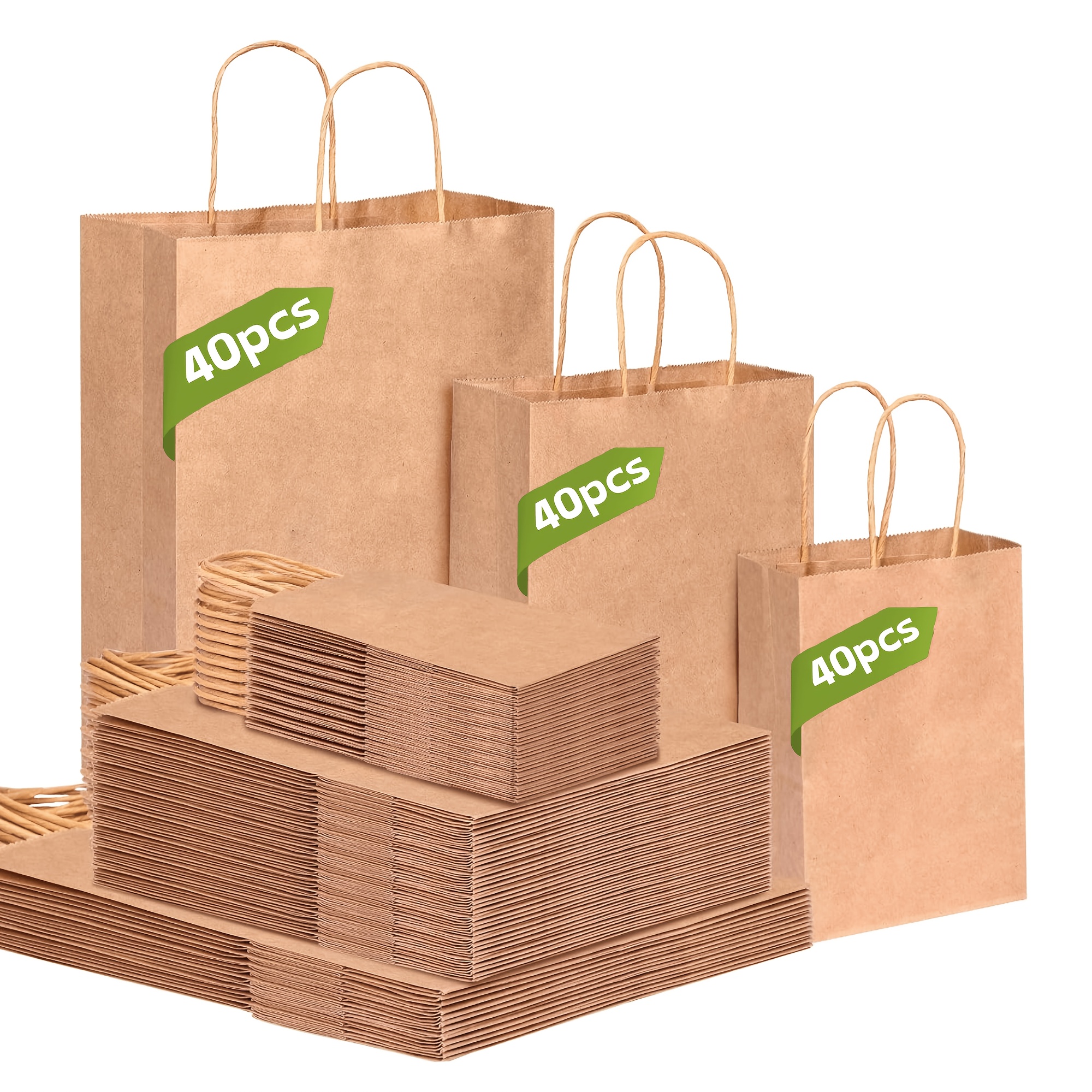 Image of 120pcs Brown Paper Bags With Handles, Bulk Paper Gift Bags, Assorted Sizes Mixed Sizes Shopping Bags, Retail Bags, Party Favor Bags, Gift Bags, Suitable For Birthday Party Retail Grocery
