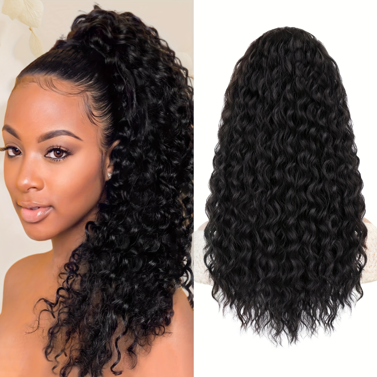 

Elegant Curly Wave Drawstring Ponytail Extension For Women - 18 Inch Synthetic Clip-in Hairpiece, Perfect For Daily Wear & Special Occasions