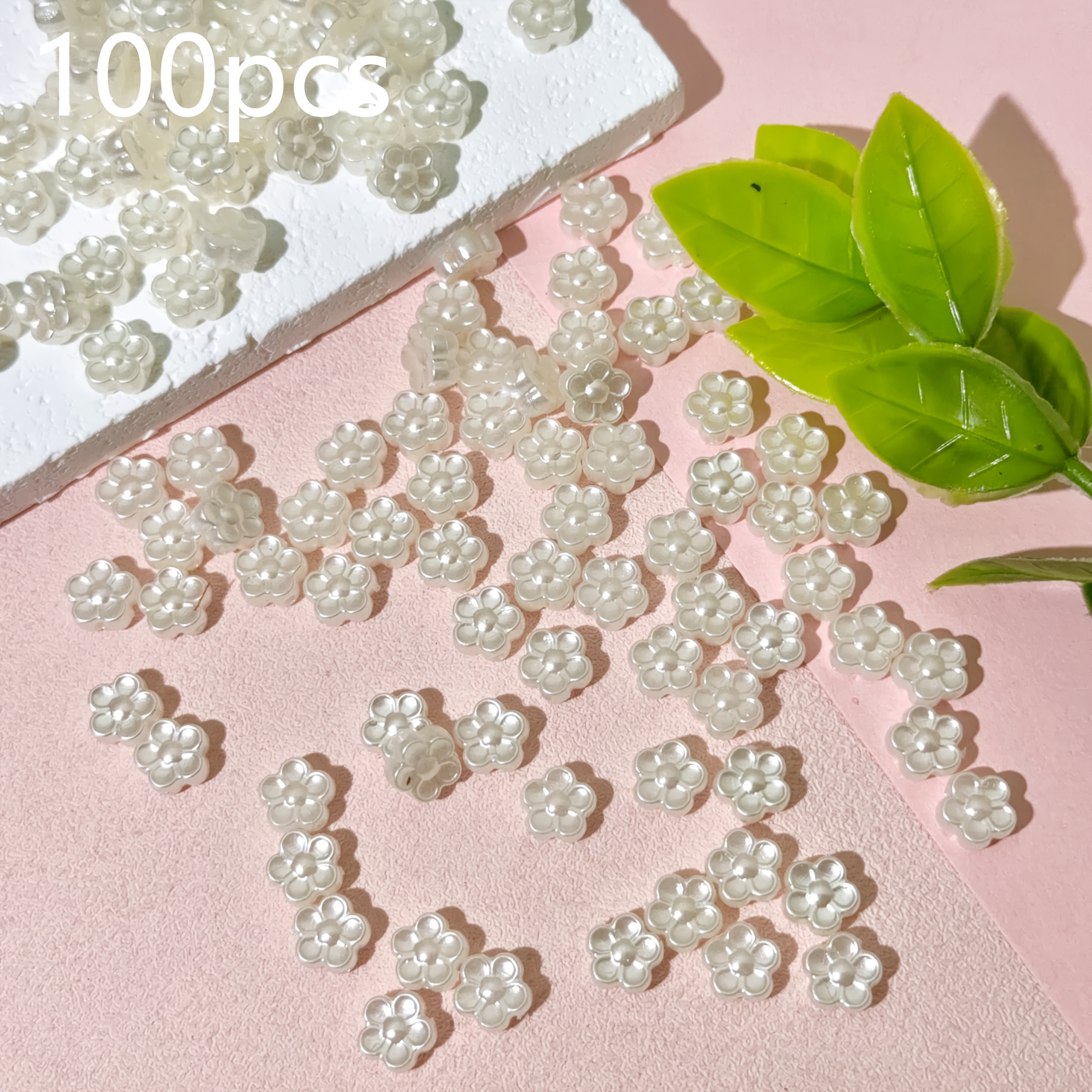 TEMU 100 Stück kleine weiße florale Perlen, geeignet für handgefertigtes Schmuckbasteln, einschließlich Halsketten, Armbänder und anderer dekorativer