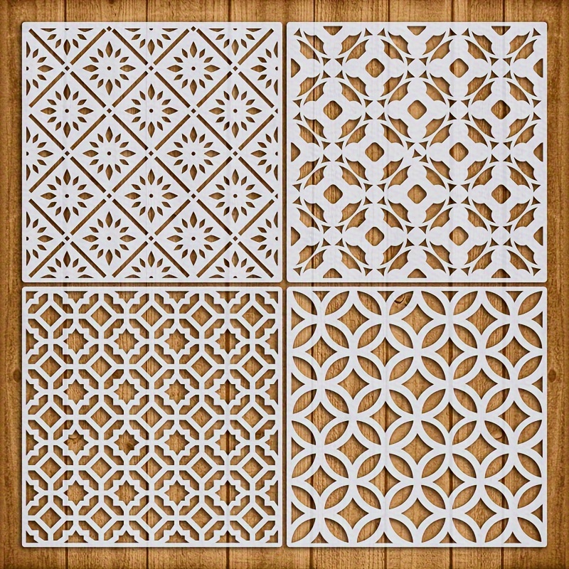 

4-piece Large 12x12" Reusable Texture Stencils For Painting, Tile Designs - Perfect For Floors, Walls, Fabric & Furniture Home Decor