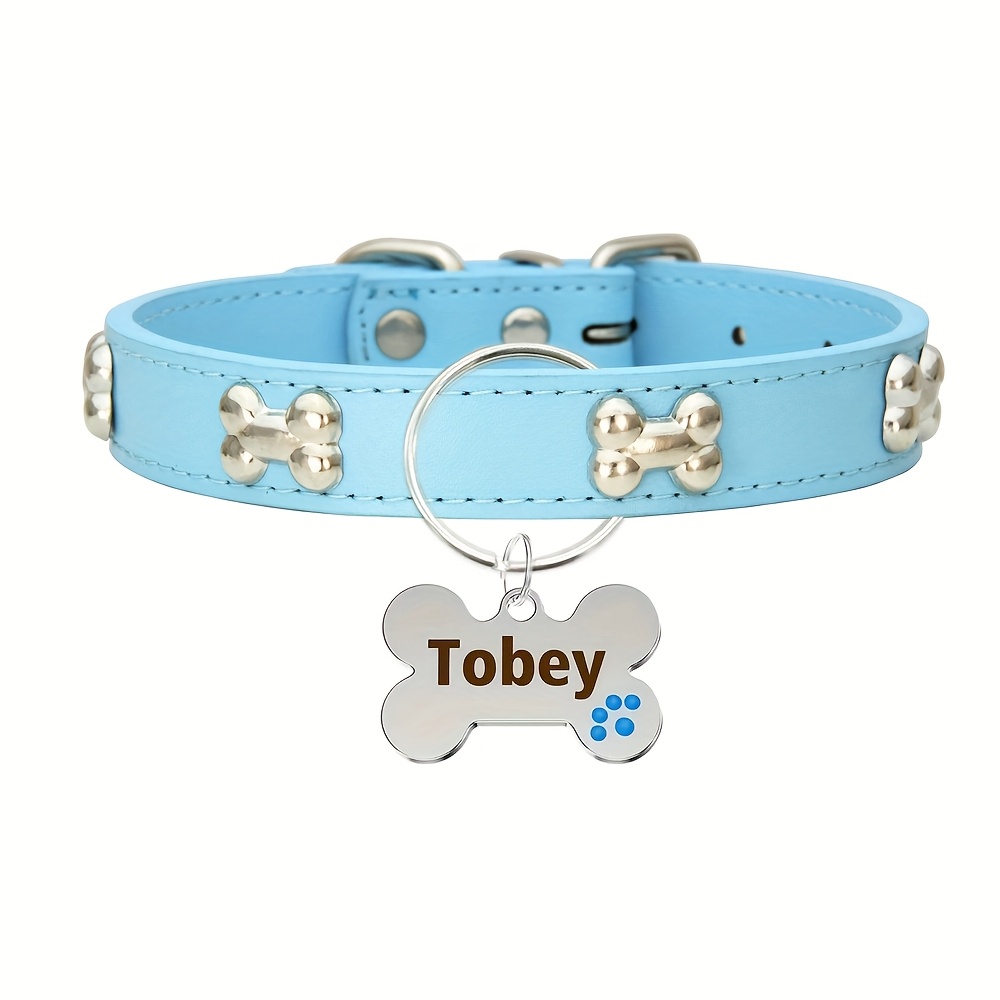 TEMU 1pc Personalized Custom Pet Id Tag With Bone Collar And Bone Paw Print Decoration. Adjustable Neck Size With Anti-choking Design. Double-sided