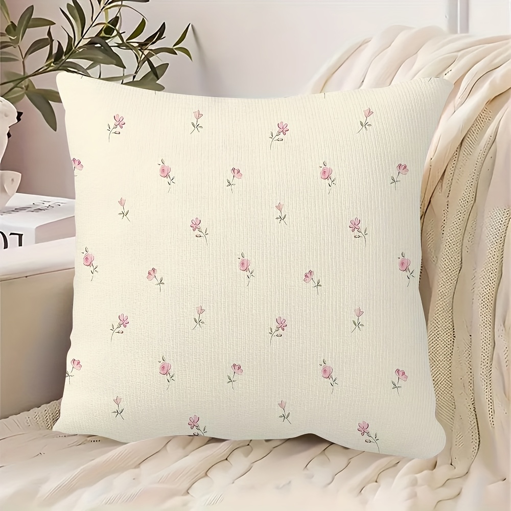 Image of 1pc, 2d Only A Print Simple Flowers Pillow Cover, Holiday Gift Cushion Cover, Double Sided Printing, Suitable For Bedroom, Sofa, Living Room, Car, 18x18 Inch, No Pillow Core (without Embroidery)abc95