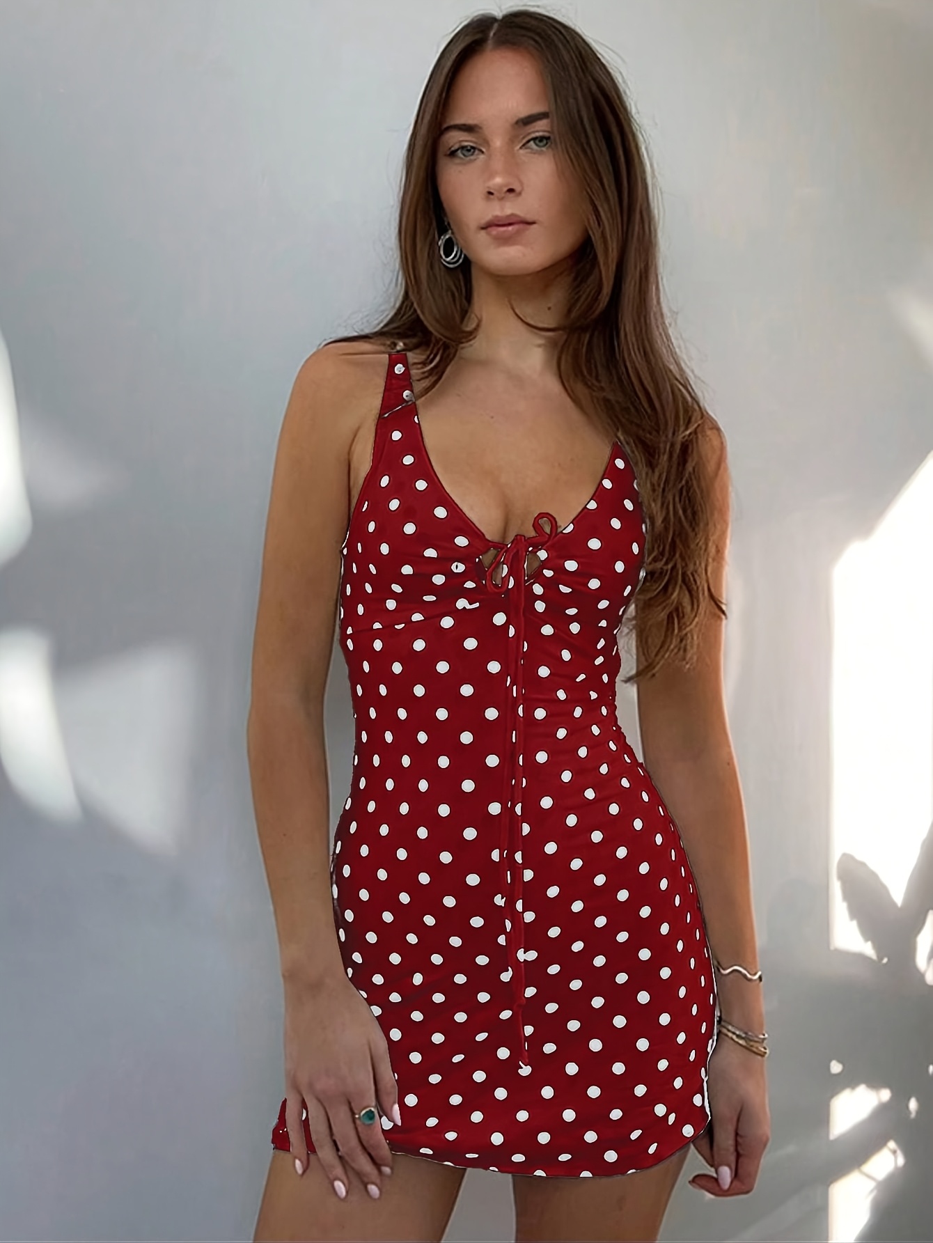 womens polka dot print cut tie fashion mini dress elegant - Temu Mauritius