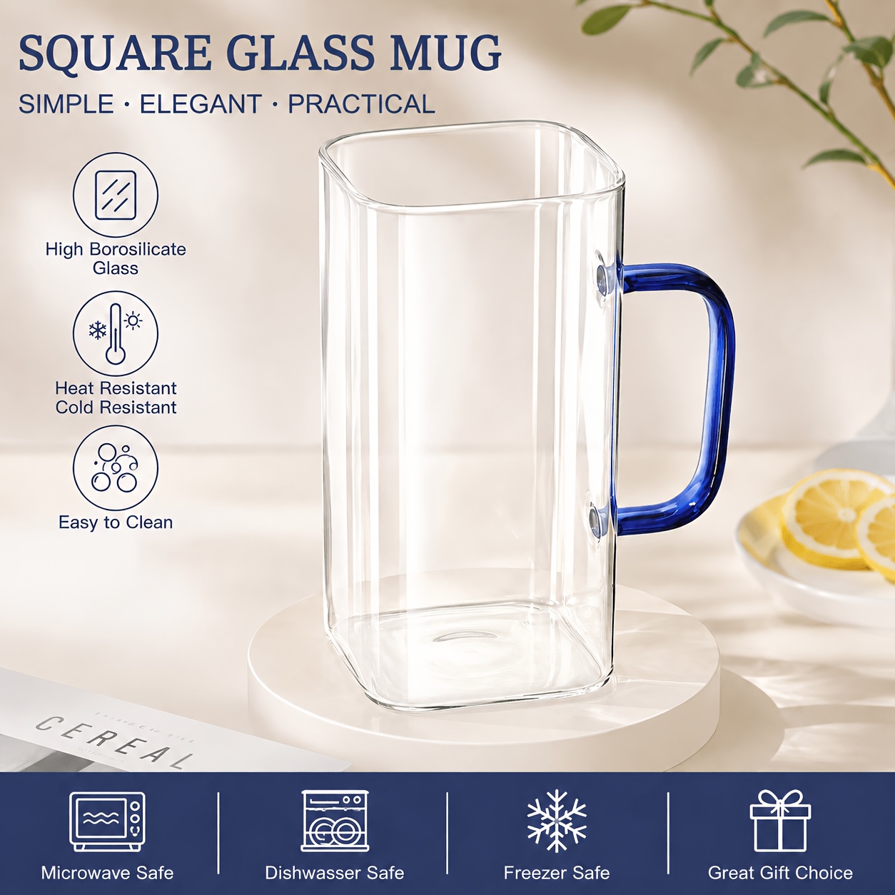 TEMU 1pc 800ml/28.16oz Extra-large Capacity Cup, Made Of High Borosilicate Heat-resistant Glass, Dishwasher Safe And Easy To Clean . Available In 4