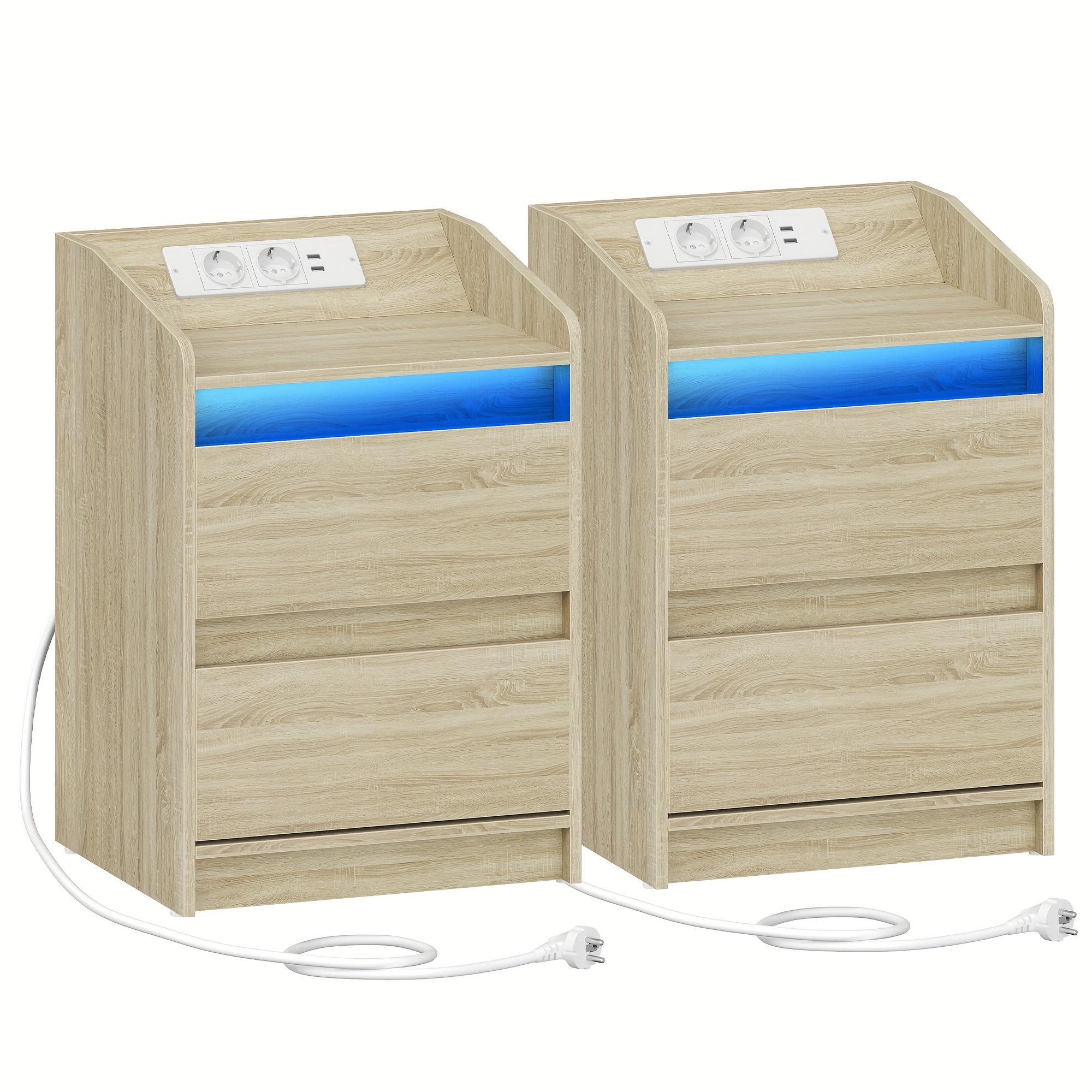 MUTUN Comodino Con Luci LED E Ricarica, 5 Cassetti In Tessuto E Ripiano Aperto, Con Presa E Porte USB/Tipo-C, Nero, 29x41x97 Cm - 2