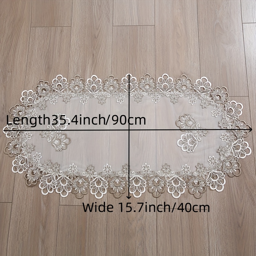 E-shop Eleganter ovaler Tischläufer aus Spitze, Polyestergewebe für Ess-/Tea-/Kosmetiktische, für Hochzeiten/Hotels/Cafés,