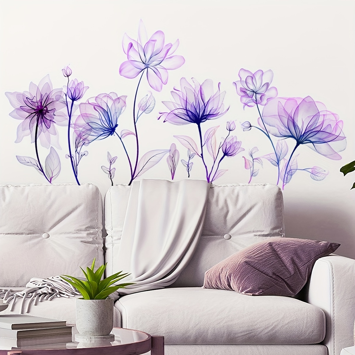 

1pc Creative Wall Sticker, Purple Plant Flower Pattern Self-adhesive Wall Sticker, Bedroom Entryway Living Room Porch Home Decoration Wall Sticker, Removable Sticker, Wall Decor Decal