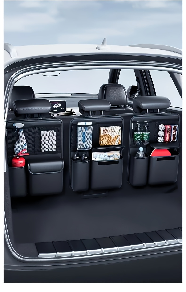 ATENJQKG Car Trunk Organizer with Multi-Compartment Storage, Ergonomic Design for SUVs & Sedans - Durable Black Car Interior Accessory for Travel Organization, Road Trip Essentials, Spacesaving Solution, Sturdy Construction, Vehicle Storage, Road Trip Lovers
