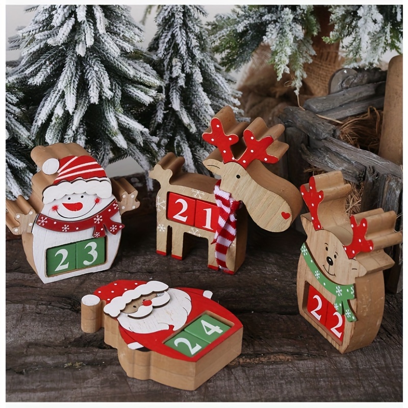 

Christmas Countdown Calendar Decor, 1pc, Wooden With Santa And Reindeer, 3d Decoration, No Electricity Required, Ideal For Holiday & New Year Festivities