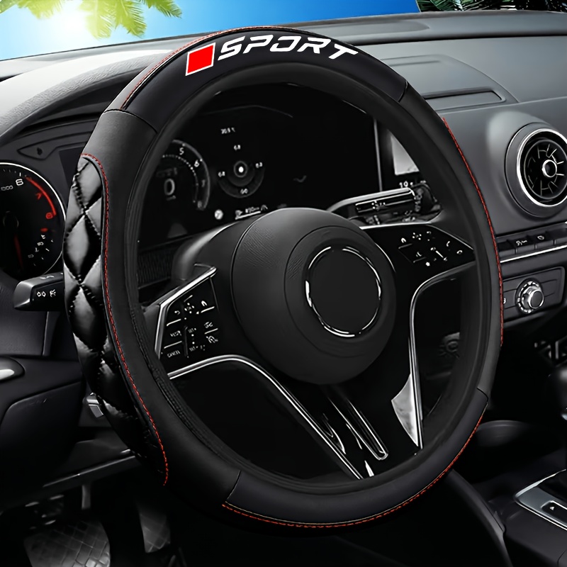 TEMU Carbon Fiber Double Crescent Steering Wheel Cover, Comfortable Cushioning Design, Artificial Leather Material Protects Wheel, Suitable For -15