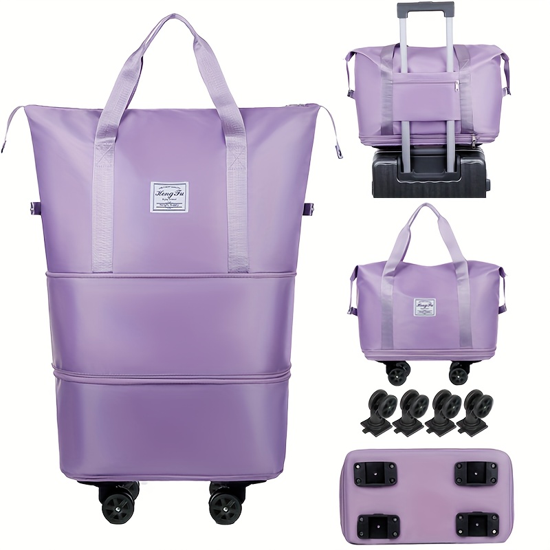 item picture portable fitness bag detachable universal wheel large capacity handbag   gift for   made of oxford cloth suitable for   and shopping in supermarkets and malls light purple style two colors  