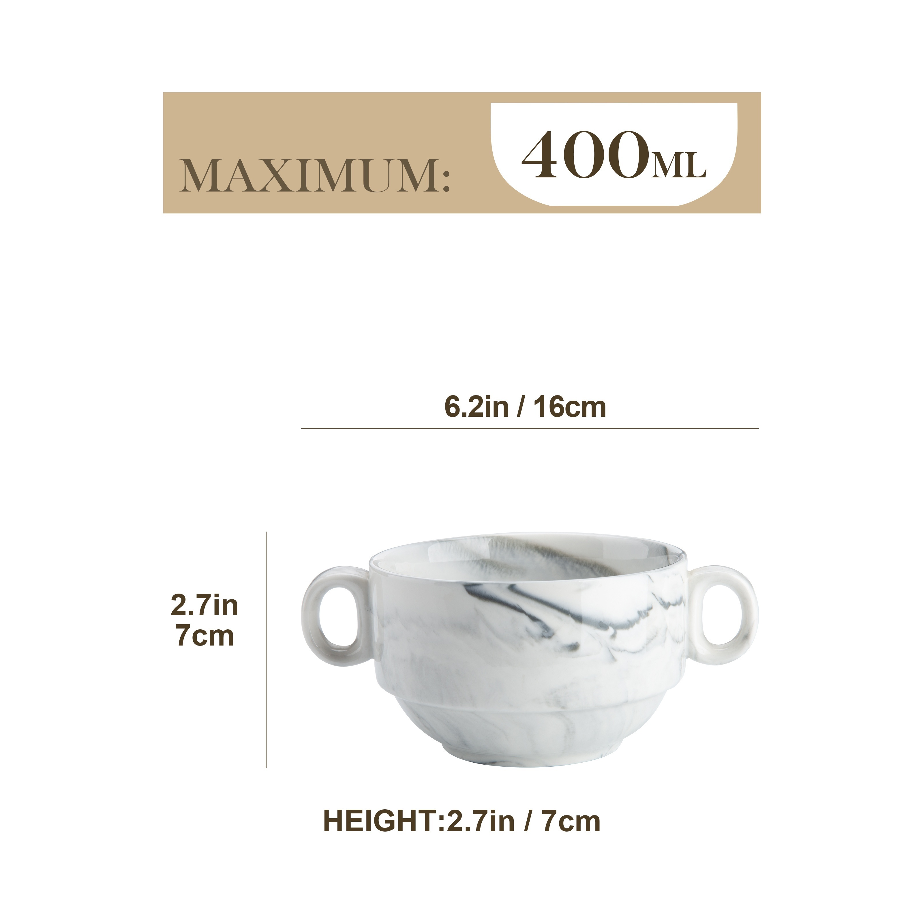 E-shop 6-teiliges Suppenschüssel-Set mit Griffen, marmorgrau, Porzellan, 400 ml, Müslischalen, Suppenschalen, Nudelschalen, Dessertschalen für