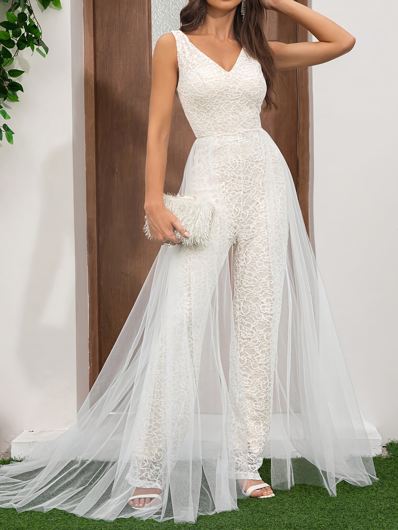 V Neck One Piece Pant Suit For Wedding Xpluswear Plus Size Formal