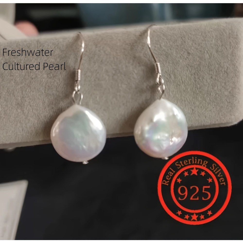 

1 Pair Elegant Baroque Freshwater Pearl Drop Earrings, 925 Sterling Silver, French Style Simple Chic Daily Fashion Accessory