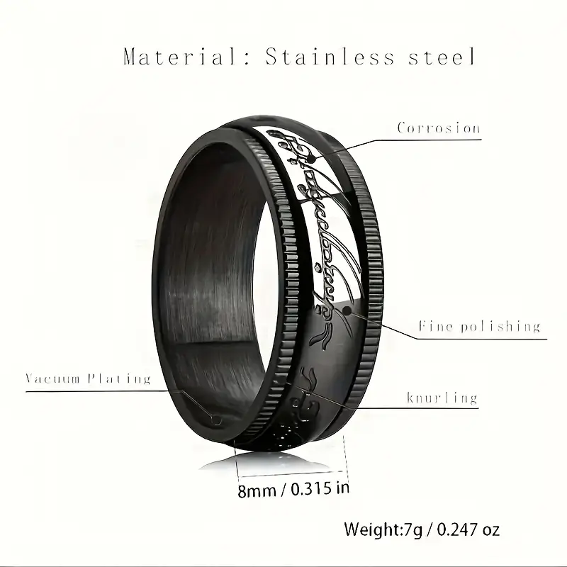 mysterious style black stainless steel exquisite pattern mens and womens ring surface rotatable couple style suitable for gift valentines day holiday gifts Product details 4