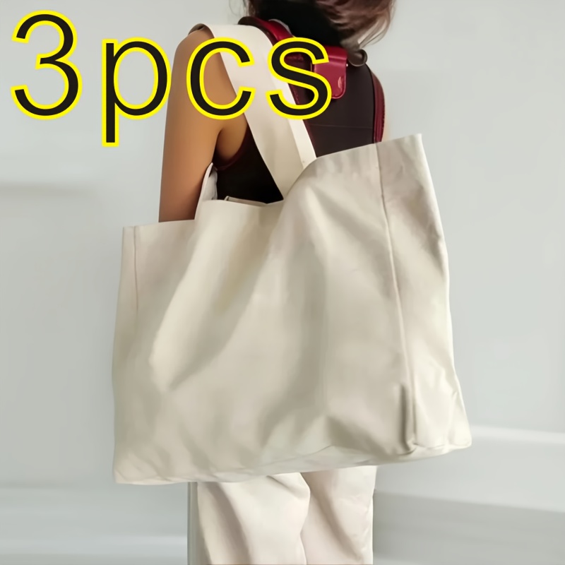 TEMU Paquete de 3 bolsas de lona disponibles en stock (tamaños XL/L/S/XS) - Duraderas y reutilizables, estilo minimalista unisex adecuado para