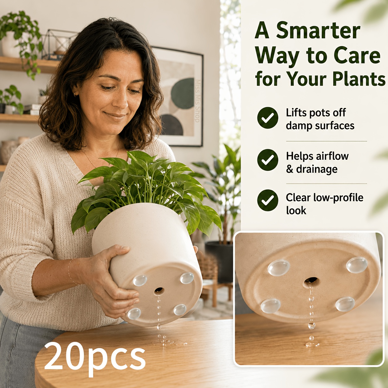 TEMU 20pcs Invisible Self-adhesive Plant Pot Feet Elevators, Clear Planter Risers For Improved Airflow And Drainage, Non-slip Flower Pot Spacers To