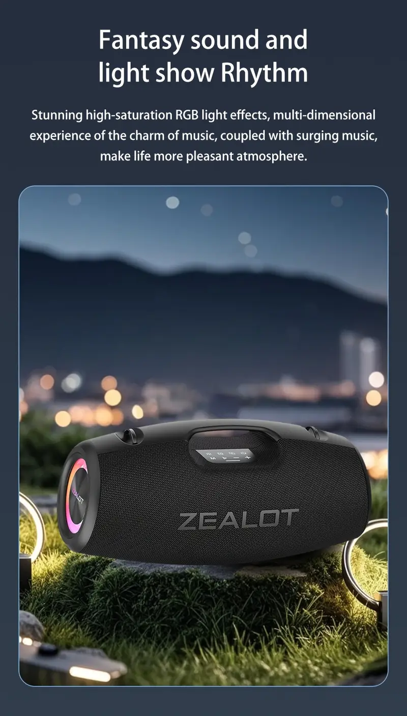 s78 100w portable wireless speaker with ipx5 high quality, 36h playtime, wireless 5.3, dual pairing, shoulder strap & usb-c charging - bass for , camping, beach, camping gear, stylish audio, construction, party hosts details 4