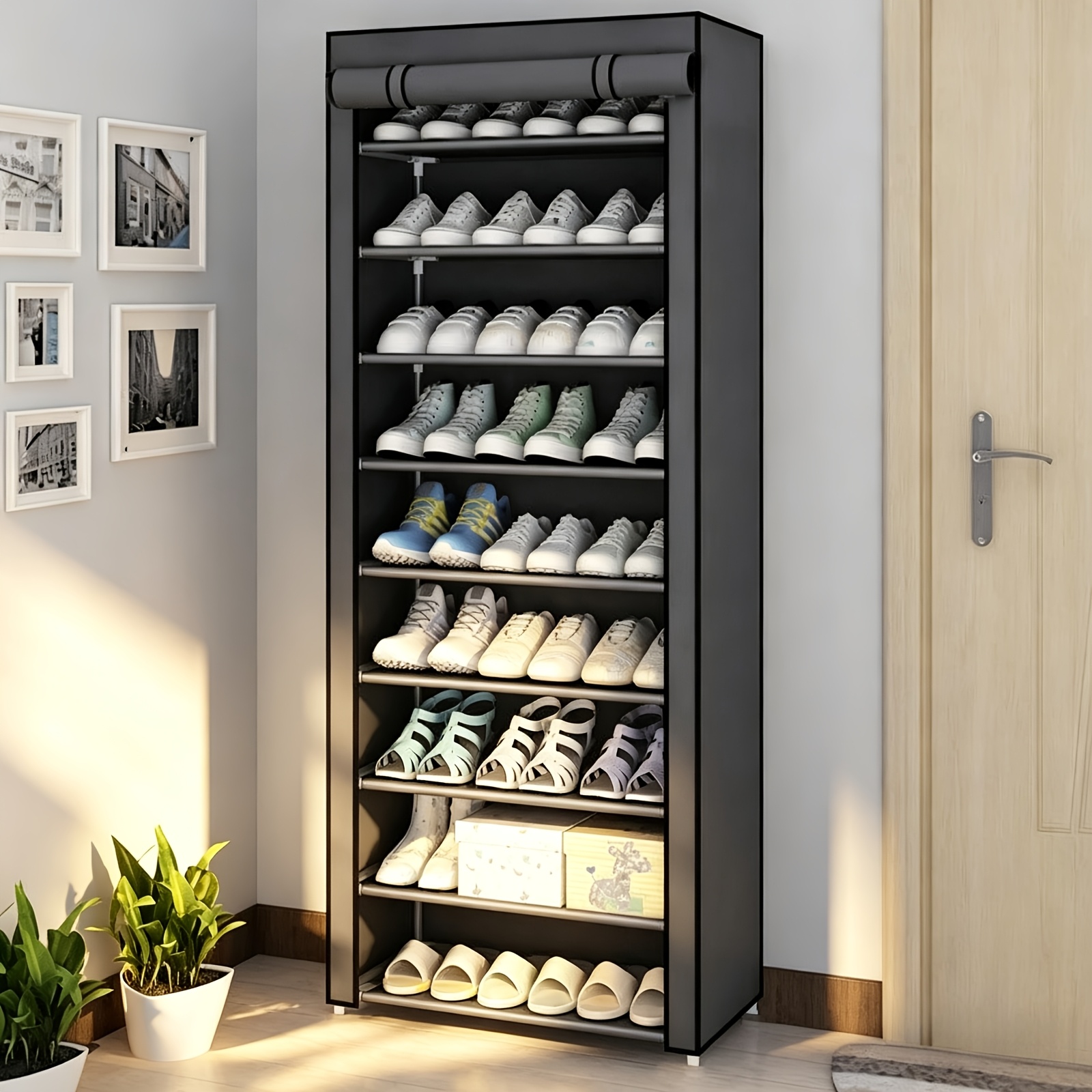 TEMU 27 Pairs 10 Tier Shoe Rack, Non-woven Space-saving Shoe Organizer For Entryway, Easy Assembly, Large Capacity, Home And Dormitory Storage