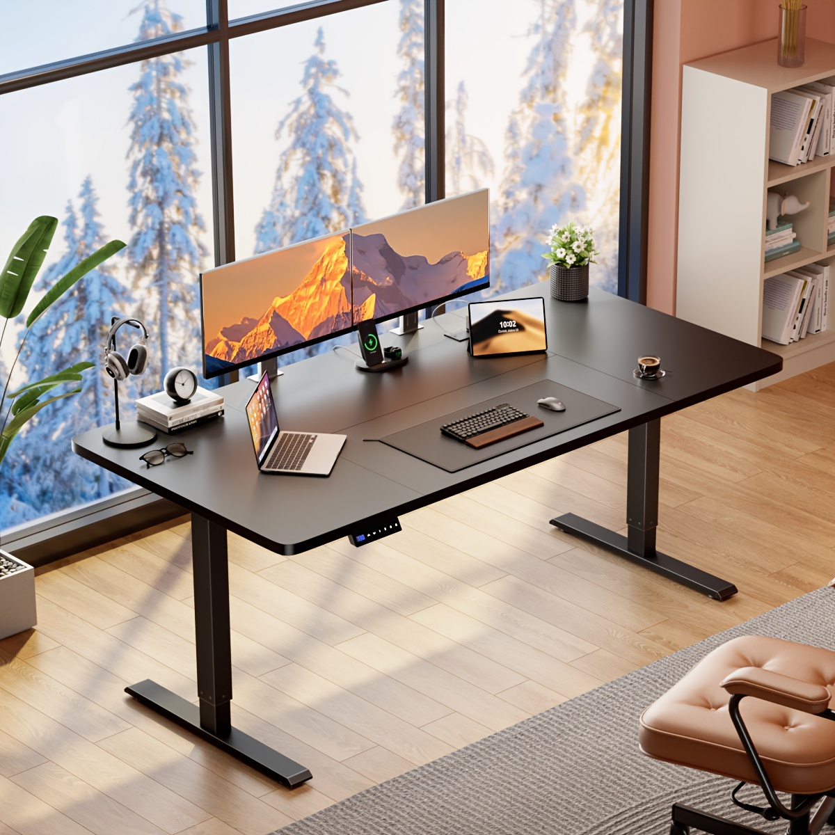 adjustable standing desk with desktop socket and usb port ergonomic electric sit stand computer desk height adjustable office study bedroom   Product details 0