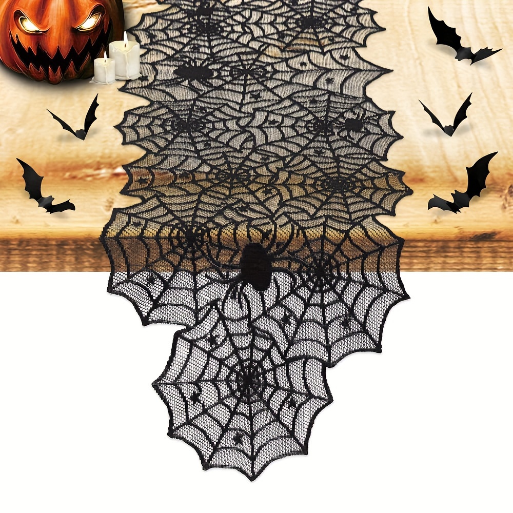 

Spooky Spider Web Black Lace Table Runner - Perfect For Dinner Parties & Home Decor